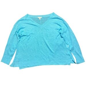 Eileen Fisher Sweater 100% Organic Linen Blue Pullover Beach Vacation Medium